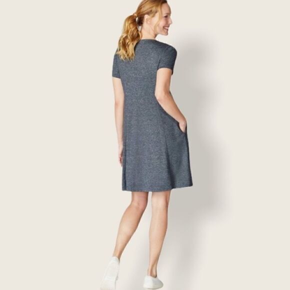 J. Jill Fit Marled V-Neck Dress Navy Blue Multi - Picture 3 of 10